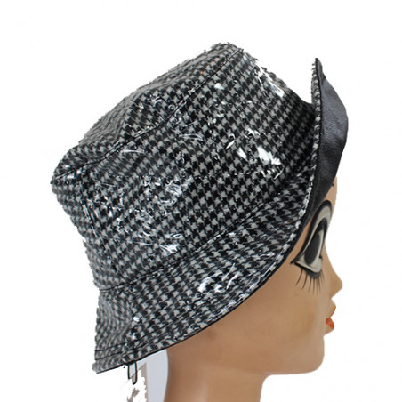 Chapeau de pluie motif pied de poule noir