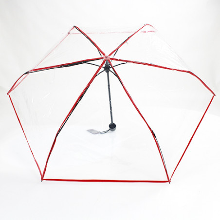 Parapluie pliant transparent liseret rouge