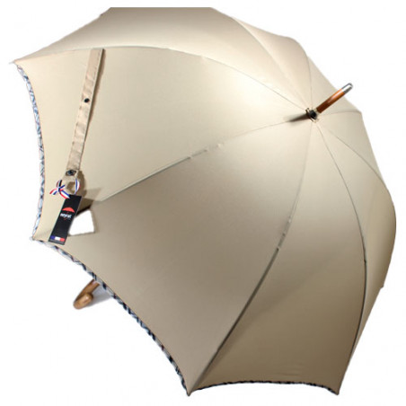 Parapluie canne beige gabardine fabrication française