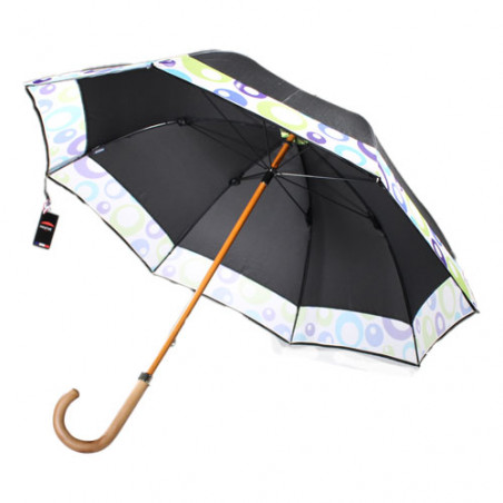 Parapluie canne noir liseret bulles fabrication française