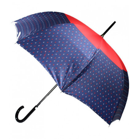 Parapluie canne ancre marine bleu et rouge