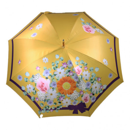 Parapluie canne fleurs et jaune d' or fabrication française