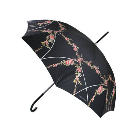 Parapluie long noir impression de fleurs Chantal Thomass