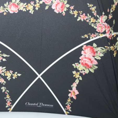 Parapluie long noir impression de fleurs Chantal Thomass