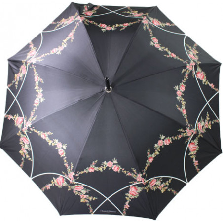 Parapluie long noir impression de fleurs Chantal Thomass