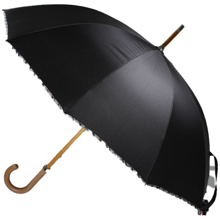 Parapluie canne noir liseret tartan fabrication française