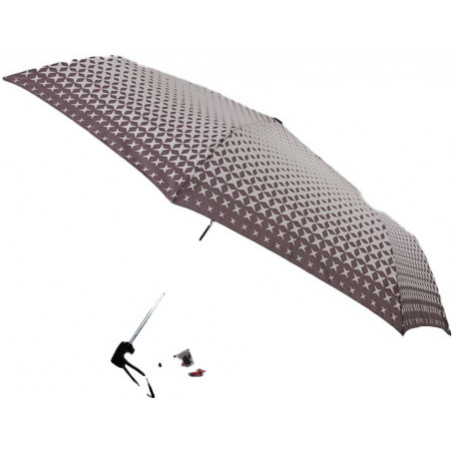 Parapluie pliant motif design taupe géométrique Pierre Cardin