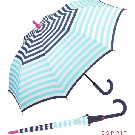 Parapluie long Esprit rayures vertes et bleues