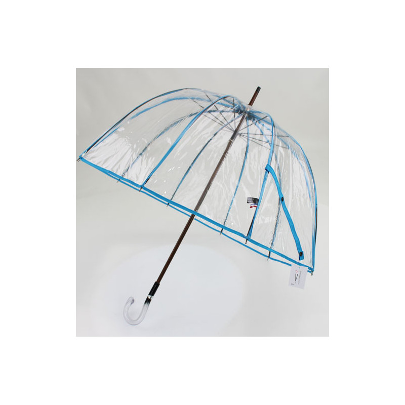 Parapluie transparent cloche made in france ganse turquoise
