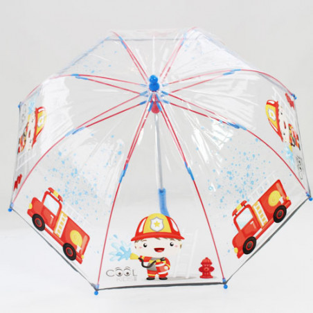 Parapluie cloche enfant transparent pompier bande réfléchissante 