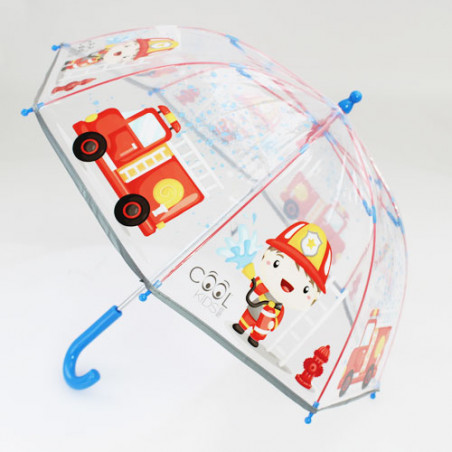 Parapluie cloche enfant transparent pompier bande réfléchissante 