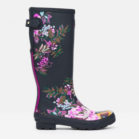 Botte de pluie femme bleu marine fleurs roses