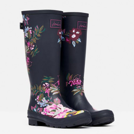 Botte de pluie femme bleu marine fleurs roses