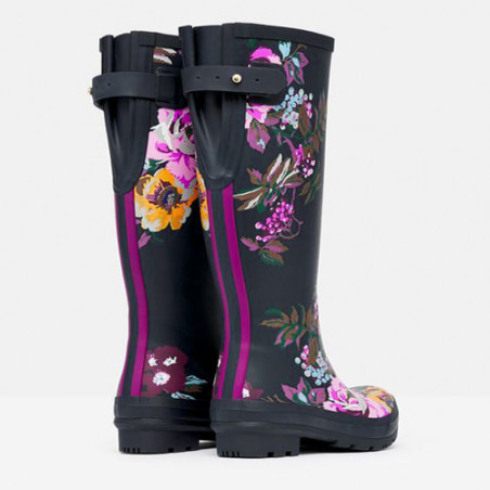 Botte de pluie femme bleu marine fleurs roses