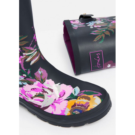 Botte de pluie femme bleu marine fleurs roses