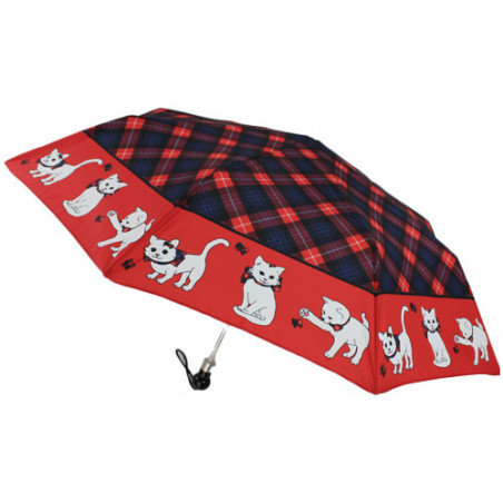 Parapluie pliant chats écossais rouge