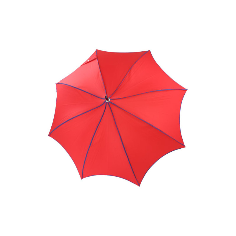 Parapluie rouge à liseret bleu forme pagode