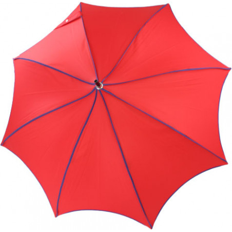 Parapluie rouge à liseret bleu forme pagode