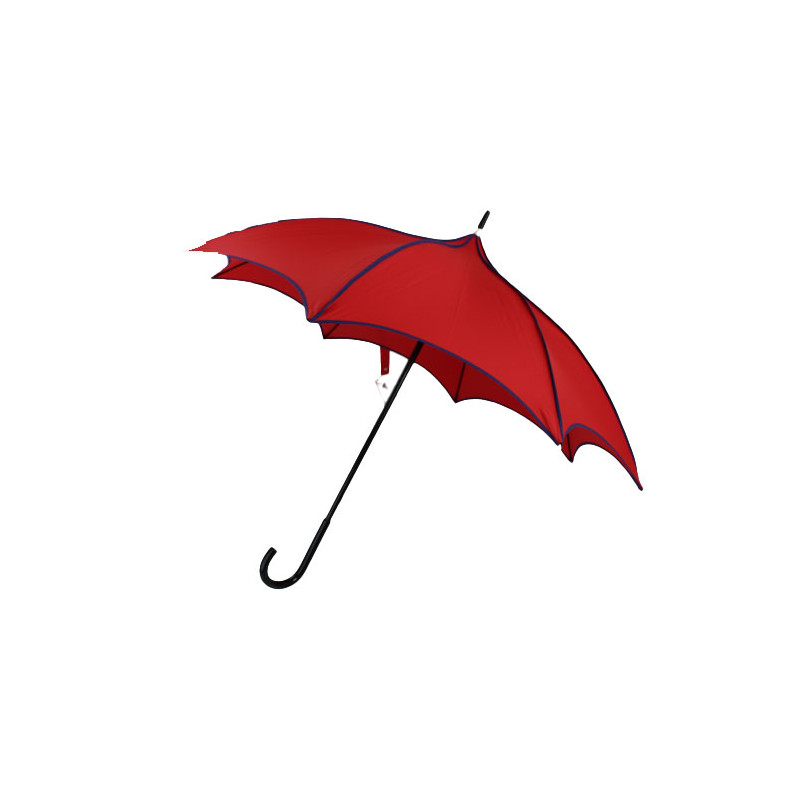 Parapluie rouge à liseret bleu forme pagode