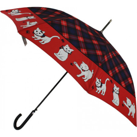 Parapluie canne chats écossais rouge