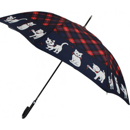 Parapluie canne chats écossais bleu